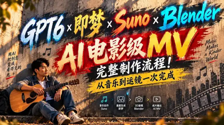 GPT6×即梦×Suno×Blender｜AI电影级MV完整制作流程！从音乐到运镜一次完成！-天梦资源网