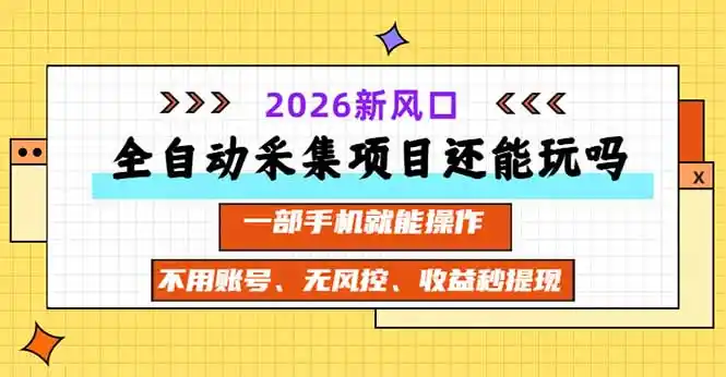 全自动采集项目还能玩吗？2026实测新风口 一部手机就能操作-天梦资源网