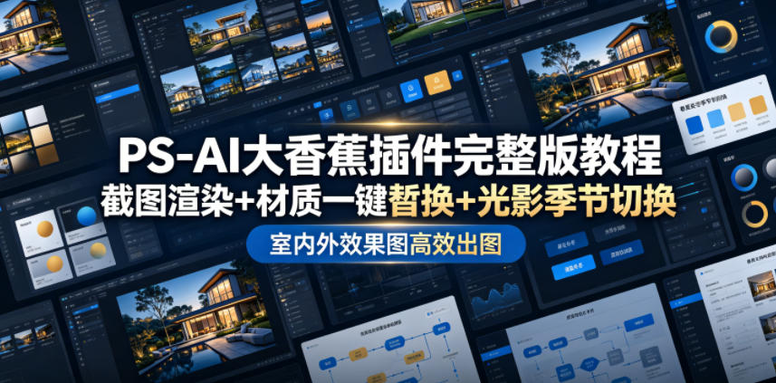 PS-AI大香蕉插件完整版教程，截图渲染+材质一键替换+光影季节切换，室内外效果图高效出图高阶课程-天梦资源网