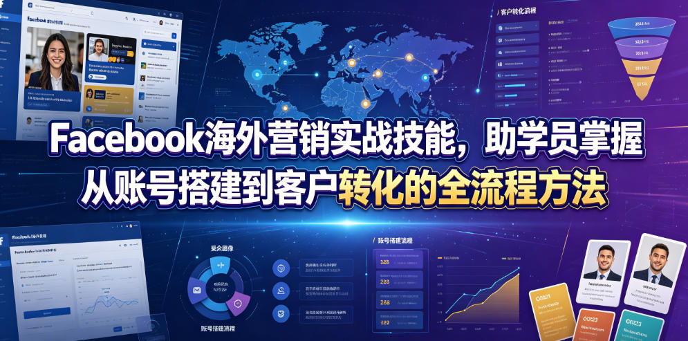 Facebook海外营销实战技能，助学员掌握从账号搭建到客户转化的全流程方法-天梦资源网