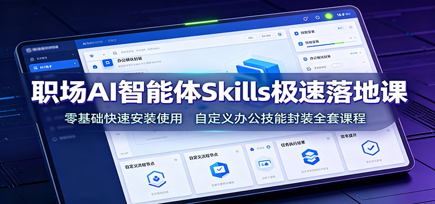 职场AI智能体Skills极速落地课：零基础快速安装使用，自定义办公技能封装全套课程-天梦资源网