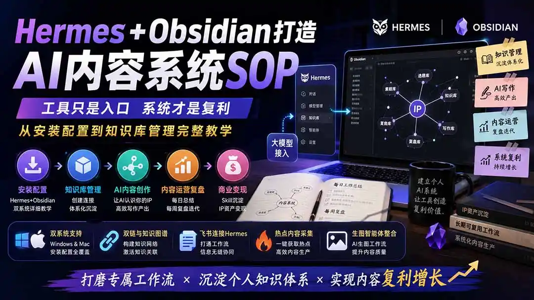 Hermes+Obsidian打造AI内容系统SOP；工具只是入口系统才是复利，从安装配置到知识库管理完整教学-天梦资源网