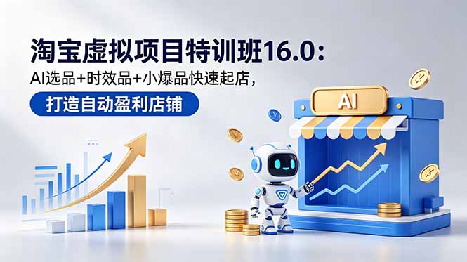 淘宝虚拟项目特训班16.0：AI选品+时效品+小爆品快速起店，打造自动盈利店铺-天梦资源网