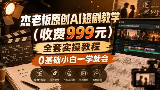 杰老板原创AI短剧教学(收费999元)，全套实操教程，0基础小白一学就会，非搬运技术-天梦资源网