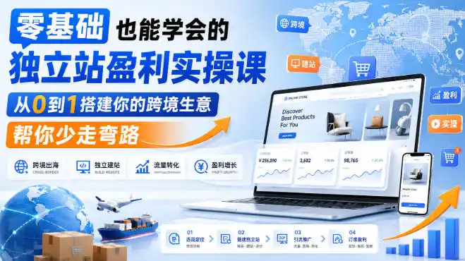 零基础也能学会的独立站盈利实操课，从0到1搭建你的跨境生意，帮你少走弯路-天梦资源网