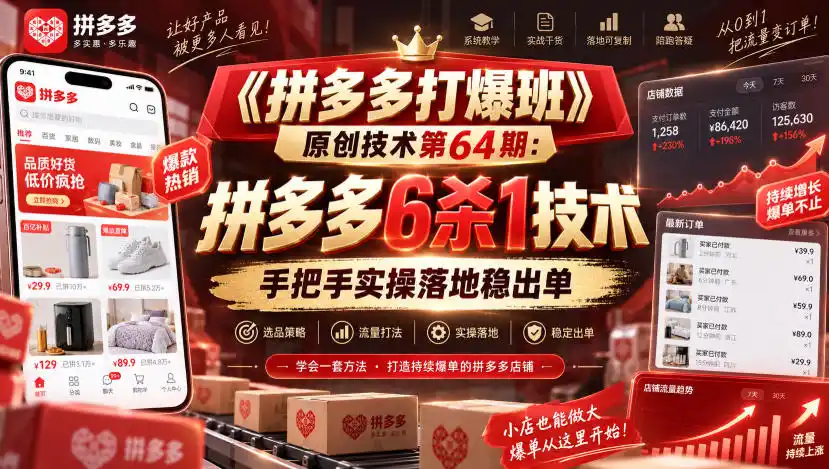 《拼多多打爆班》原创技术第64期：拼多多6杀1技术，手把手实操落地稳出单-天梦资源网