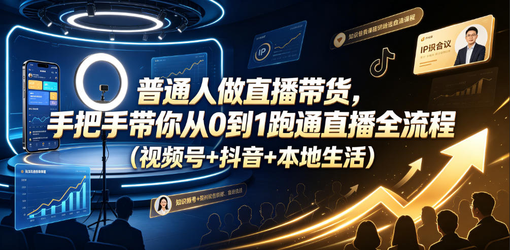 普通人做直播带货，手把手带你从0到1跑通直播全流程(视频号+抖音+本地生活)-天梦资源网