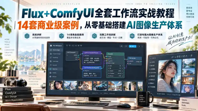 Flux+ComfyUI全套工作流实战教程｜14套商业级案例，从零基础搭建AI图像生产体系-天梦资源网