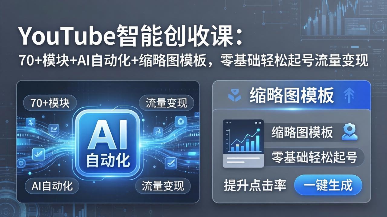 YouTube智能创收课：70+模块+AI自动化+缩略图模板，零基础轻松起号流量变现-天梦资源网