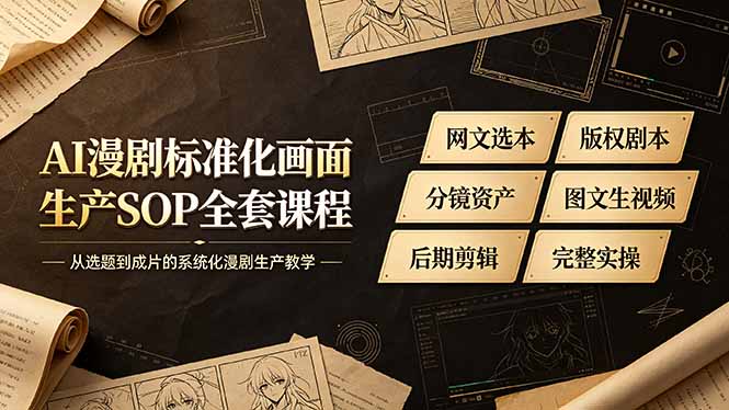 AI漫剧标准化画面生产SOP全套课程-更新，网文选本版权剧本分镜资产全覆盖，图文生视频后期剪辑完整实操教学-天梦资源网