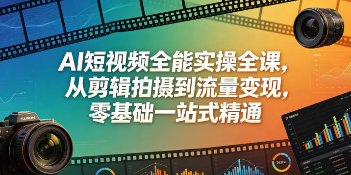 AI短视频全能实操全课，从剪辑拍摄到流量变现，零基础一站式精通-天梦资源网
