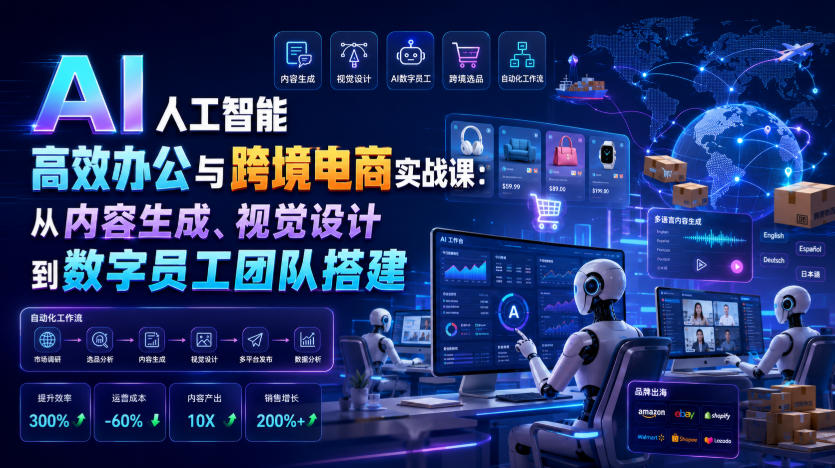 AI人工智能高效办公与跨境电商实战课：从内容生成、视觉设计到数字员工团队搭建-天梦资源网