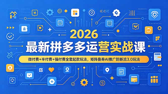 2026最新拼多多运营实战课，微付费+半付费+强付费全套起款玩法，矩阵叠券AI推广防断流3.0玩法-天梦资源网