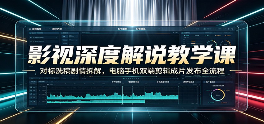 影视深度解说教学课：对标洗稿剧情拆解，电脑手机双端剪辑成片发布全流程-天梦资源网