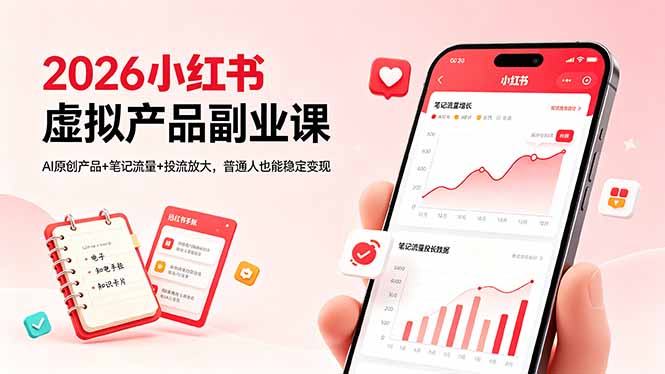 2026小红书虚拟产品副业课，AI原创产品+笔记流量+投流放大，普通人也能稳定变现-天梦资源网