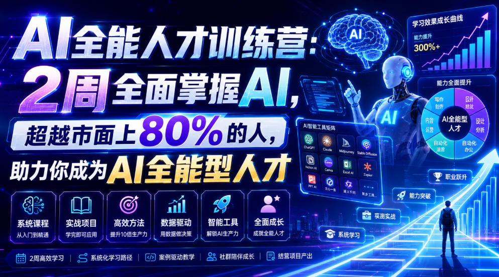 AI全能人才训练营：2周全面掌握AI，超越市面上80%的人，助力你成为AI全能型人才-天梦资源网