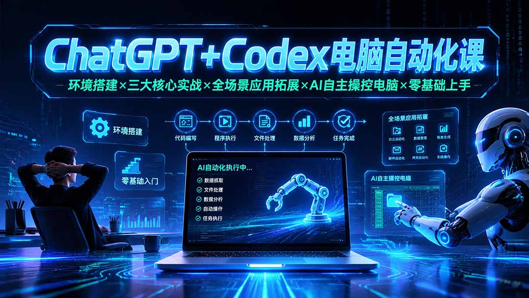 ChatGPT+Codex电脑自动化课：环境搭建×三大核心实战×全场景应用拓展×AI自主操控电脑×零基础上手-天梦资源网