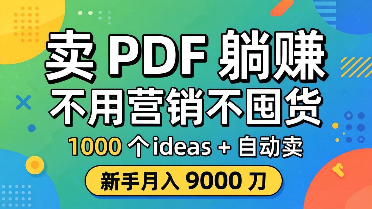 卖 PDF 躺赚？不用营销不囤货，1000 个 ideas + 自动卖，新手月入 9000 刀【原创双语字幕】-天梦资源网