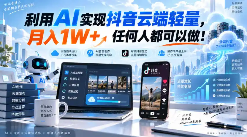 利用AI实现抖音云端轻量，月入1W+，任何人都可以做！【揭秘】-天梦资源网