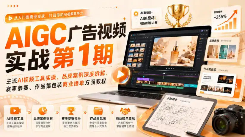 AIGC广告视频实战第1期，主流AI视频工具实操、品牌案例深度拆解、赛事参赛、作品集包装商业接单方面教程-天梦资源网