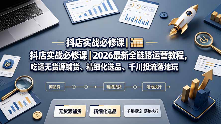 抖店实战必修课｜2026最新全链路运营教程，吃透无货源铺货、精细化选品、千川投流落地玩法-天梦资源网