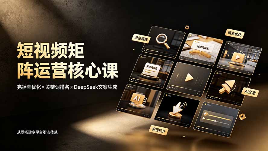 短视频矩阵运营核心课：完播率优化×关键词排名×DeepSeek文案生成，从零搭建多平台引流体系-天梦资源网