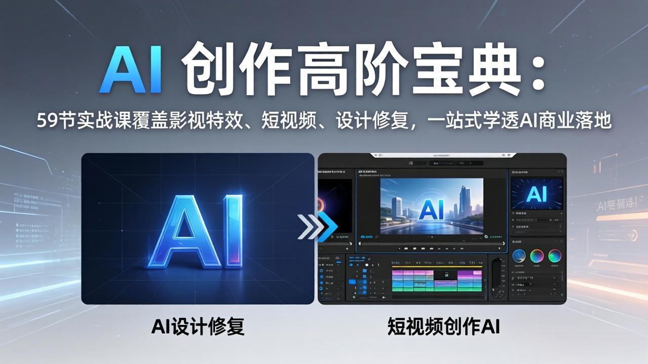 AI 创作高阶宝典：59节实战课覆盖影视特效、短视频、设计修复，一站式学透AI商业落地-天梦资源网