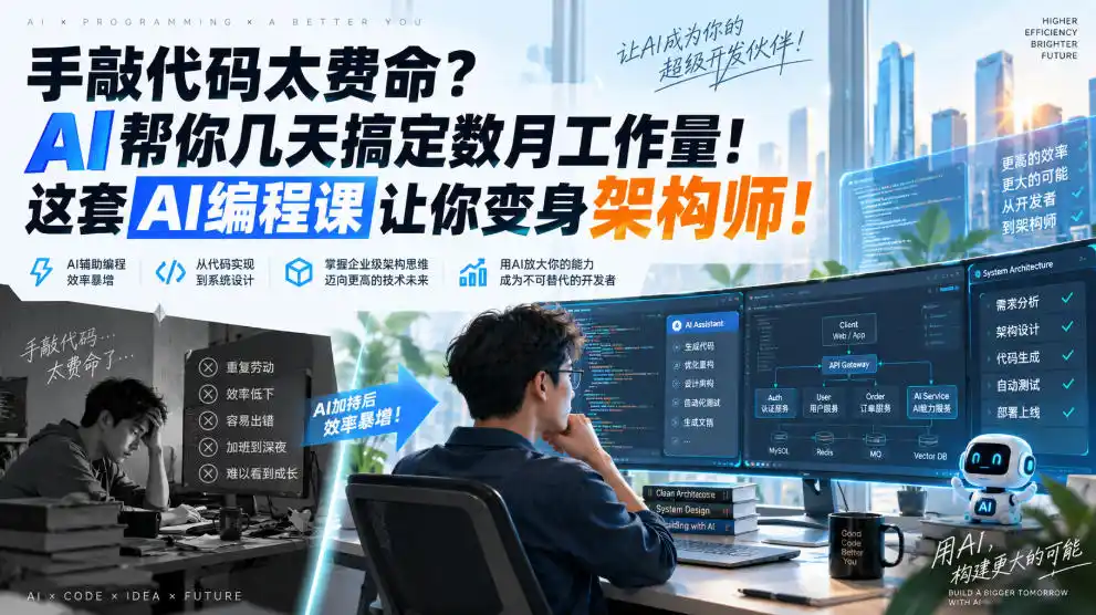 手敲代码太费命？AI帮你几天搞定数月工作量！这套AI编程课让你变身架构师！【原创双语字幕】-天梦资源网