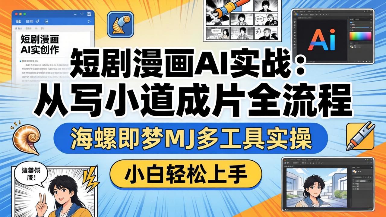 短剧漫画AI实战：从写小说到成片全流程，海螺即梦MJ多工具实操，小白轻松上手-天梦资源网
