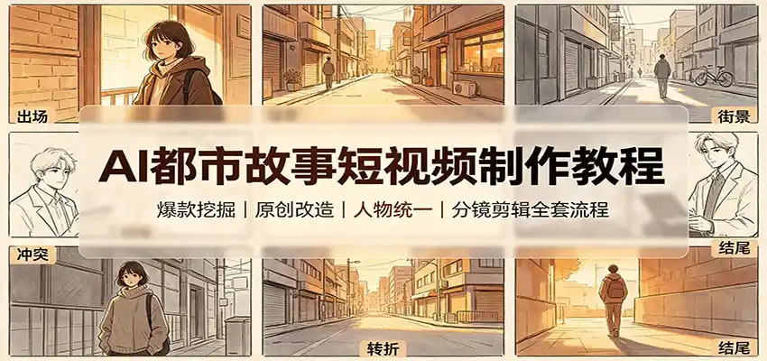 AI都市故事短视频制作教程：爆款挖掘原创改造，人物统一分镜剪辑全套流程-天梦资源网