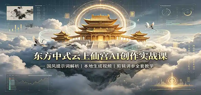 东方中式云上仙宫AI创作实战课：国风提示词解析，本地生成视频，剪辑调参全套教学-天梦资源网