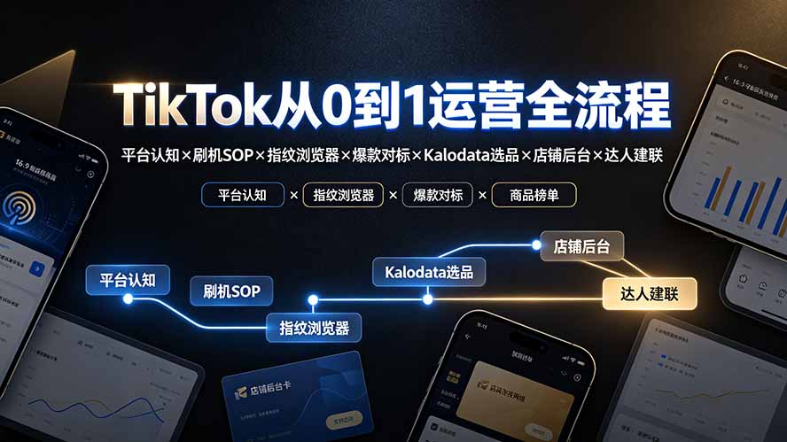 TikTok从0到1运营全流程-更新：平台认知×刷机SOP×指纹浏览器×爆款对标×Kalodata选品×店铺后台×达人建联-天梦资源网