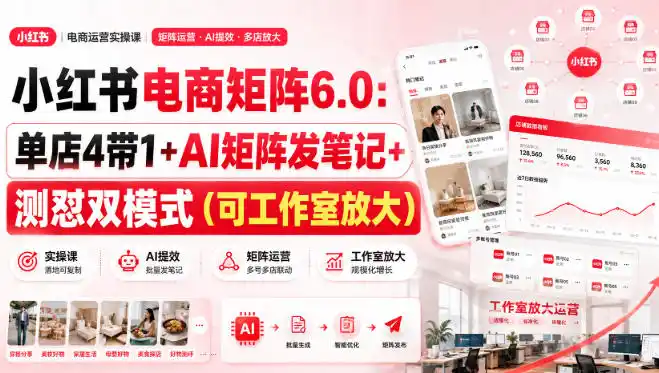 小红书电商矩阵6.0：单店4带1+AI矩阵发笔记+测怼双模式(可工作室放大)-天梦资源网