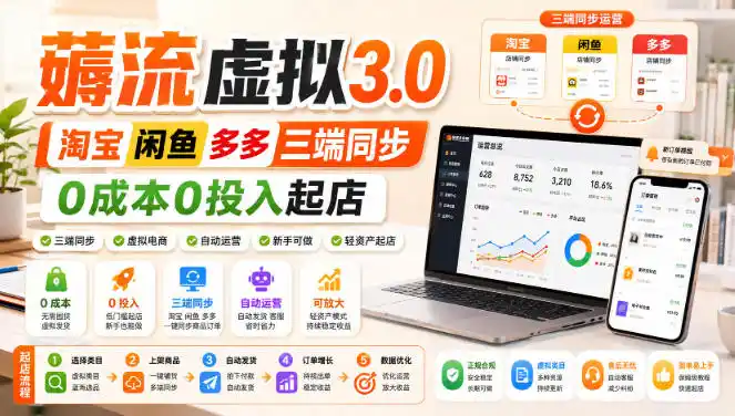 绅白不白·薅流虚拟3.0丨淘宝闲鱼多多三端同步丨0成本0投入起店-天梦资源网