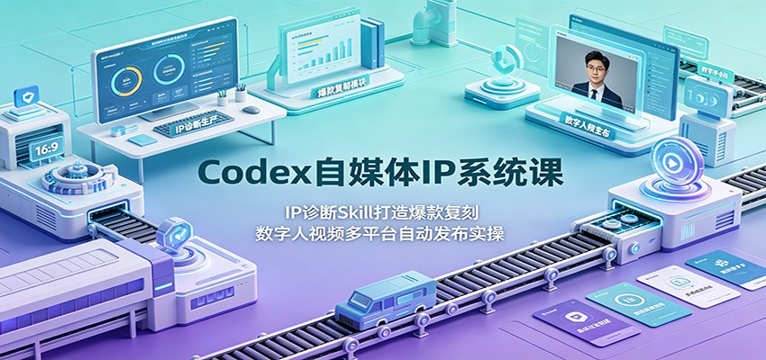 Codex自媒体IP系统课：IP诊断Skill打造爆款复刻，数字人视频多平台自动发布实操-天梦资源网