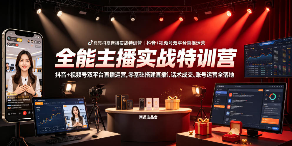 全能主播实战特训营｜抖音+视频号双平台直播运营，零基础搭建直播间、精准选品、话术成交、账号运营全落地-天梦资源网