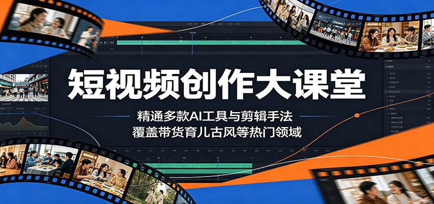短视频创作大课堂：精通多款AI工具与剪辑手法，覆盖带货、育儿、古风等热门领域-天梦资源网