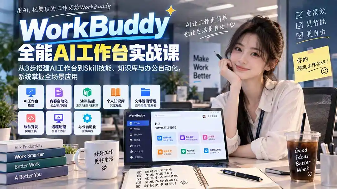 WorkBuddy全能AI工作台实战课：从3步搭建AI工作台到Skill技能、知识库与办公自动化，系统掌握全场景应用-天梦资源网
