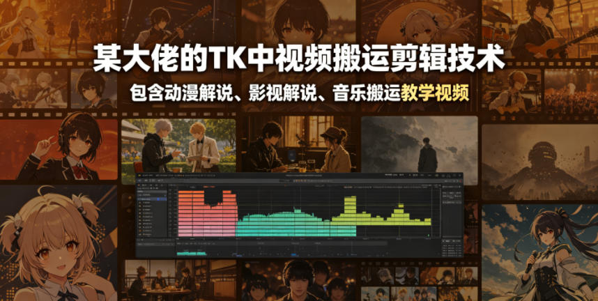 某大佬的TK中视频搬运剪辑技术，包含动漫解说、影视解说、音乐搬运教学视频-天梦资源网