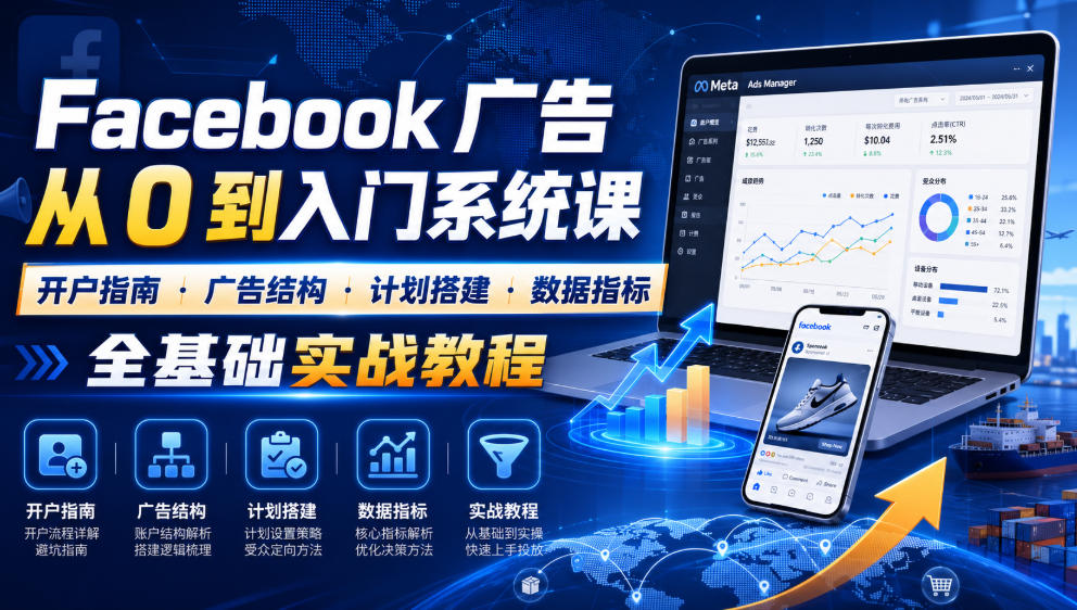Facebook广告新手从0到入门系统课｜开户指南・广告结构・计划搭建・数据指标全基础实战教程-天梦资源网