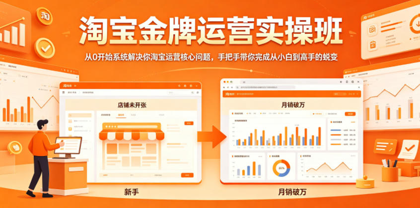 淘宝金牌运营实操班，从0开始系统解决你淘宝运营核心问题，手把手带你完成从小白到高手的蜕变-天梦资源网