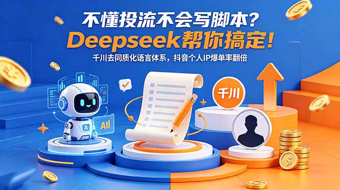 不懂投流不会写脚本？Deepseek帮你搞定！千川去同质化语言体系，抖音个人IP爆单率翻倍-天梦资源网
