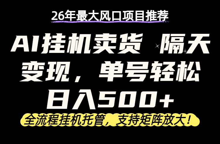 26年最新AI挂机卖货，隔天出收益，单账号轻松日入500+-天梦资源网