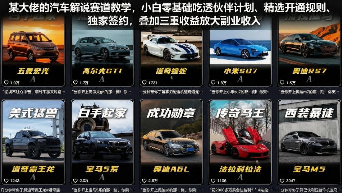 某大佬的汽车解说赛道教学，小白零基础吃透伙伴计划、精选开通规则、独家签约，叠加三重收益放大副业收入-天梦资源网