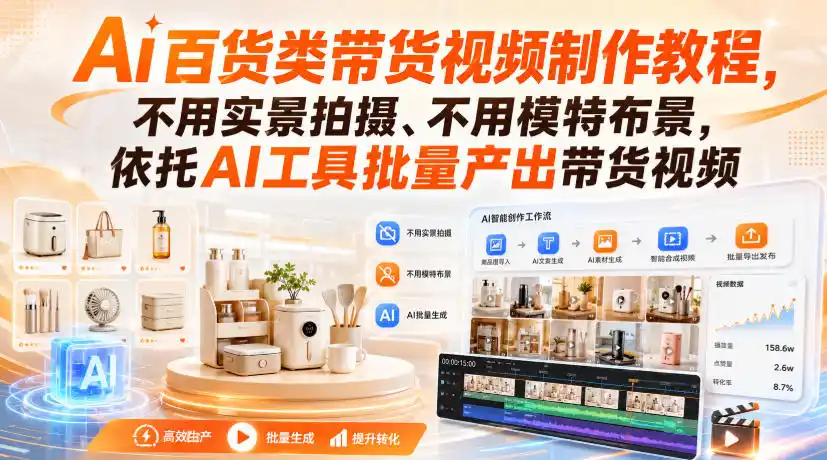 Ai百货类带货视频制作教程，不用实景拍摄、不用模特布景，依托AI工具批量产出带货视频-天梦资源网