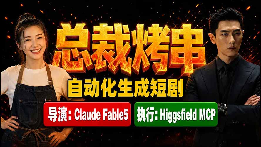 《总裁烤串》真人短剧全自动诞生！Claude Fable5 当导演，Higgsfield MCP 执行！-天梦资源网