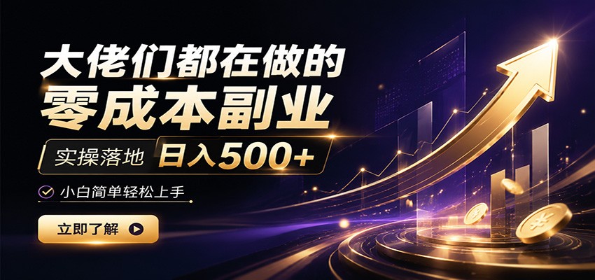 大佬们都在做的零成本副业，实操落地日入500+，小白一秒上手-天梦资源网