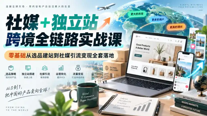 社媒+独立站跨境全链路实战课｜零基础从选品建站到社媒引流变现全套落地-天梦资源网