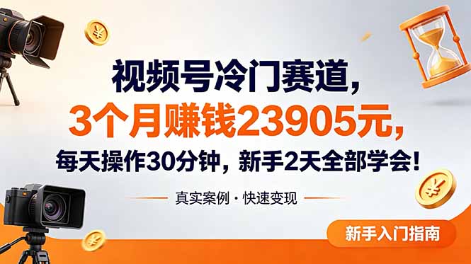 视频号冷门赛道，3个月变现23905元，新手2天学会 每天操作30分钟！-天梦资源网