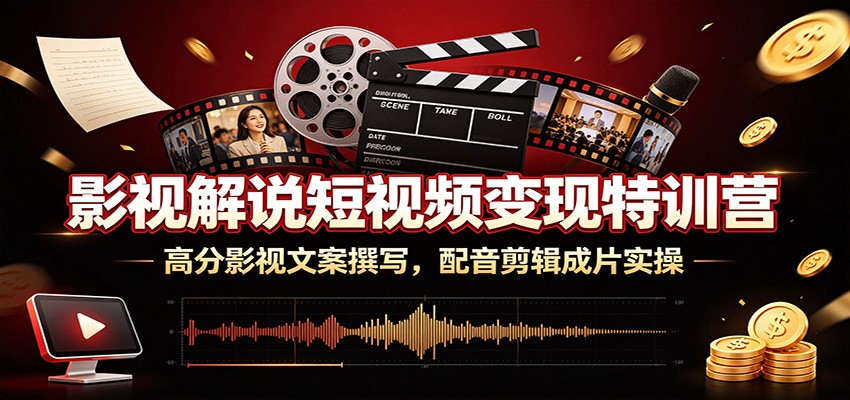影视解说短视频变现特训营：高分影视文案撰写，配音剪辑成片实操-天梦资源网